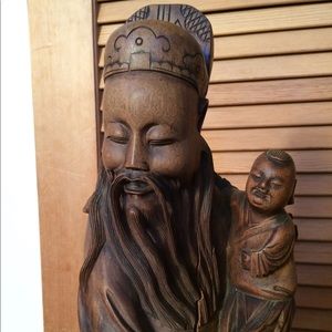 Antique sandalwood Confucius statue